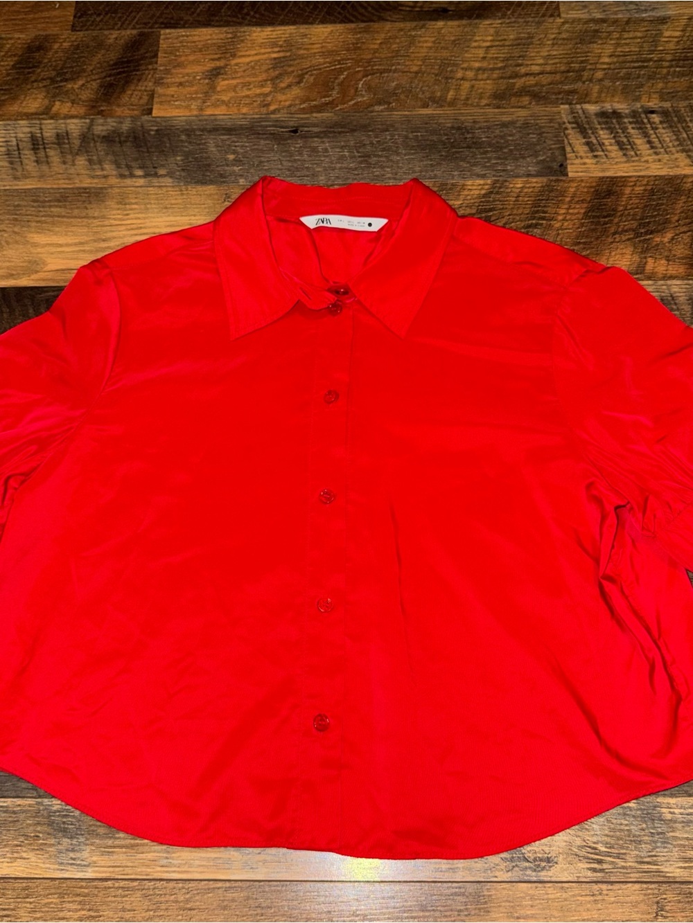 Zara Vibrant Red Button-Down Shirt with Point Collar